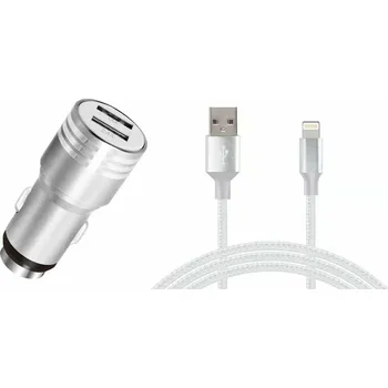 USB hub Zástrčka zapalovače s výstupem 2xUSB 2,4A + Kabel Iphone