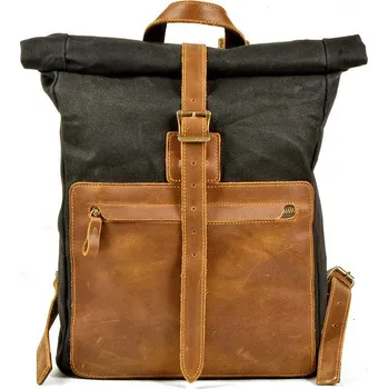 Městský batoh TopMode Rolovací plátěný batoh s koženými detaily 820667