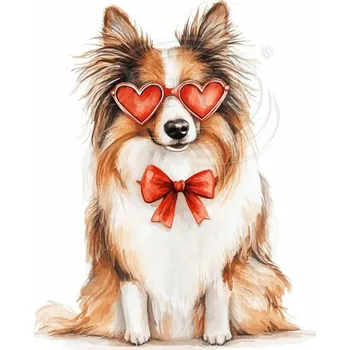 Textilní nažehlovací páska Dante Nažehlovačka Sheltie brýle srdce - 5 x 6 cm