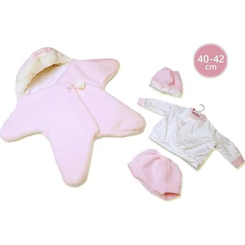Panenka Llorens Obleček pro panenku miminko New Born velikosti 40-42 cm 3dílný růžový s overalem