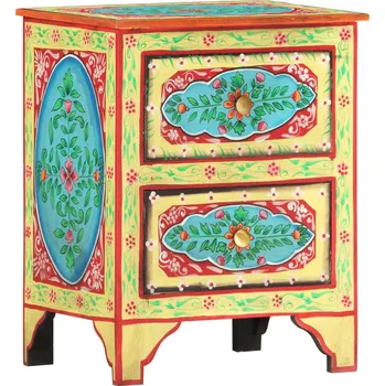 Noční stolek Ručně malovaný noční stolek 40 x 30 x 50 cm masivní mangovník - 8719883818566