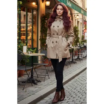 Dámský kabát TopMode Jednobarevný dámský jarní/podzimní trenčkot i pro plnoštíhlé 478527