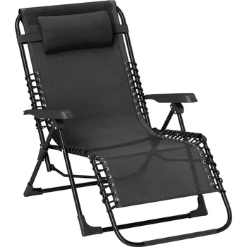 Zahradní lehátko Skládací zahradní lehátko s polštářem | černé