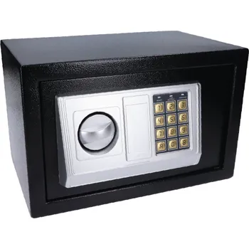 Skříňka na klíč nábytkový elektronický trezor - rozměr 310 x 200 x 200 mm, tloušťka dveří 3 mm, tělo 1 mm, vnitřní rozměry 305 x 140 x 195 mm, barva černá, balení obsahuje 4 x baterii a kotvy do stěny