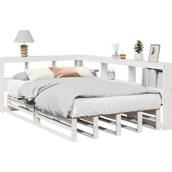 Postel vidaXL Postel s knihovnou bez matrace 120x200 cm masivní borovice [3324502] Barva: Bílá