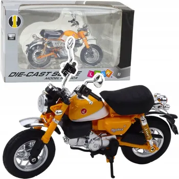 autíčko RETRO MOTORKA KLASICKÁ KOVOVÁ ŽLUTÁ MODEL HRAČKA SVĚTLA 1:12