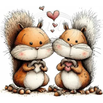 Textilní nažehlovací páska Dante Nažehlovačka Zamilované veverky 2 - 6 x 5 cm