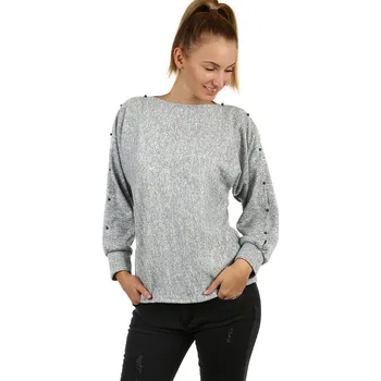 Dámské tričko TopMode Melírované dámské tričko s průřezy a korálky 497324