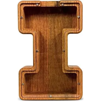 Trezor Dřevěná pokladnička Průhledná úložná krabička na mince Tvar písmena I Dekorativní spořicí box do interiéru