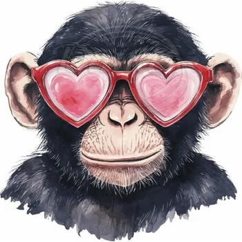 Textilní nažehlovací páska Dante Nažehlovačka Šimpanz a růžové brýle - 6 x 6 cm