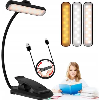Lampička Noční lampa LED s klipem na čtení knih, USB, černá