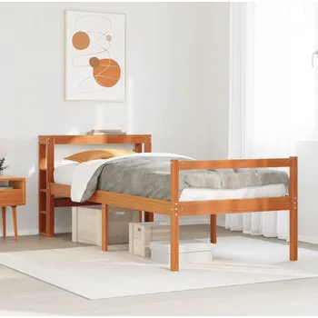 Postel vidaXL Postel s čelem pro seniory 90 x 190 cm masivní borovice [3305852] Barva: Voskově hnědá