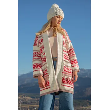 Dámský svetr TopMode Pletený kardigan s norským vzorem s vlnou 752473