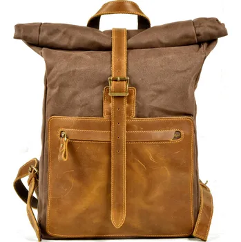 Městský batoh TopMode Rolovací plátěný batoh s koženými detaily 820669