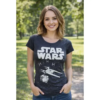 Eplusm Dámské tričko STAR WARS krátký rukáv šedé Šedá, Velikost: L L