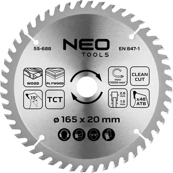 Pilový kotouč Kotouč pro pilu, ponornou pilu, vidiový, 165 x 1,5 x 2,6 x 20 mm, 48 zubů,