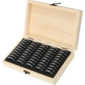 Dřevěná krabička na mince 50 ks Sběratelský box s nastavitelnými plastovými držáky Dvojitá ochrana proti oxidaci