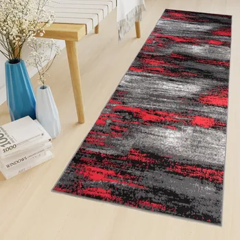 Koberec Běhoun na míru Maya - abstrakt 3 - šedý/červený Rozměr koberce: 80 cm