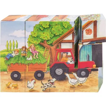 Dětské zboží GOKI dřevěné kostky roční období na statku, 12 kostek