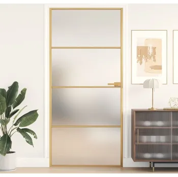 Interiérové dveře Interiérové dveře úzké zlaté 93x201,5 cm tvrzené sklo a hliník - 8721012136885