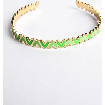 Náramek ZELENO-ZLATÝ PEVNÝ NÁRAMEK SE SRDÍČKY PECA del SOL