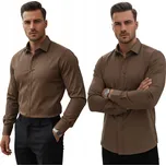Pánská košile elegantní slim fit s dlouhým rukávem hnědá DX2680 - M