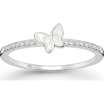 Prsten Motýlek stříbrný prsten s perletí a zirkony Velikost prstenu: 8 (57)