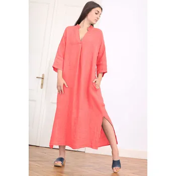 Dámské šaty TopMode Lněné dlouhé šaty s rozparky 1125132