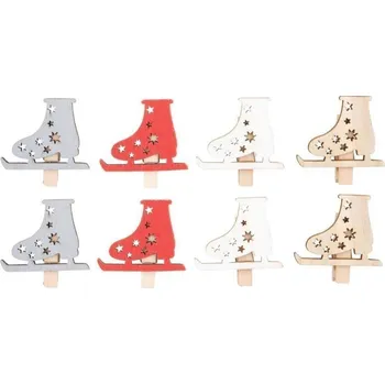 Vánoční dekorace Brusle dřevěná na kolíčku 4,5 cm (8 ks)