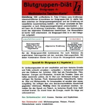 Blutgruppen-Diät - Blutgruppe A, Medizinische Taschen-Karte