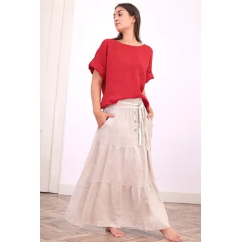 Dámská sukně TopMode Lněná sukně s knoflíky 951611