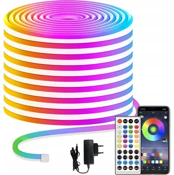 LED páska NEON RGB LED PÁSEK 10M IP65 S APLIKACÍ A DÁLKOVÝM OVLADAČEM, SYNCHRONIZACE S HUDBOU, VENKOVNÍ