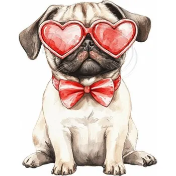 Textilní nažehlovací páska Dante Nažehlovačka Mops brýle srdce - 5 x 6 cm