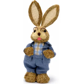 Velikonoční dekorace Velikonoce Slámový velikonoční zajíc kluk modrý 0731-4 35 cm