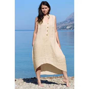 Dámské šaty TopMode Letní dámské lněné šaty s knoflíky 549059