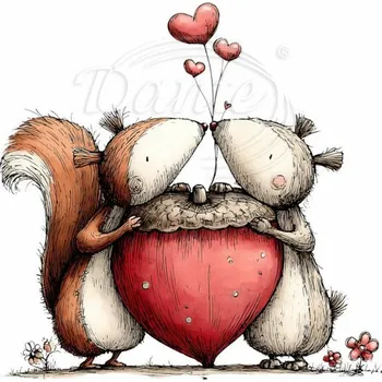 Textilní nažehlovací páska Dante Nažehlovačka Zamilované veverky 1 - 12 x 12 cm