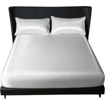 Prostěradlo Sada ložního prádla se saténovým povrchem Prostěradlo s gumou 198 x 203 cm + 2x povlak na polštář 50 x 75 cm Hladké a lesklé KING SIZE bílá