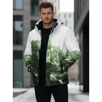 Pánská casual bunda Dstreet Jedinečná bílo-zelená zimní bunda s potiskem