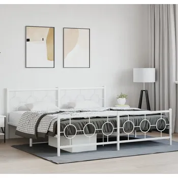 Postel vidaXL Kovový rám postele s hlavovým a nožním čelem 200 x 200 cm [376300] Barva: Bílá