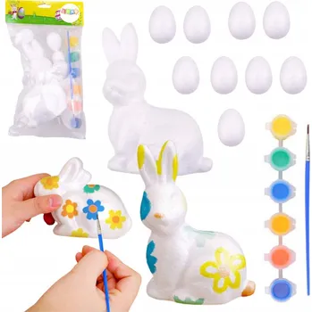 Velikonoční dekorace VELIKONOČNÍ SADA: STYROPOROVÁ VEJCE K MALOVÁNÍ, FIGURKA ZAJÍCE, BARVY
