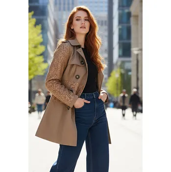 Dámský kabát TopMode Dámský jarní trenčkot s krajkou 517733