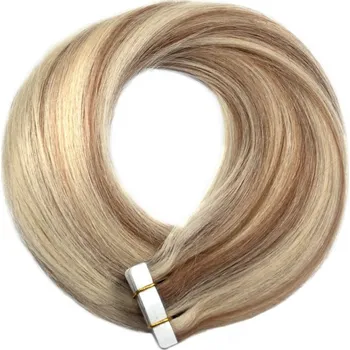 Příčesek TAPE IN vlasy Premium 45 cm – 20 pásků, 50 g, melír ledová blond / tmavá blond, pravé indické vlasy