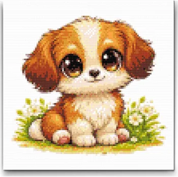 Diamantové malování Diamantové malování - Pejsek s velkýma očima Velikost: 30x30cm, Rámování: Pouze srolované plátno, Diamanty: Kulaté