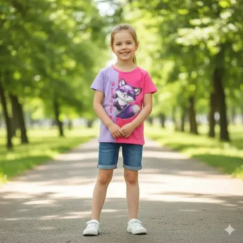 Dívčí tričko Dívčí tričko krátký rukáv Kugo DC9406 tmavě růžové