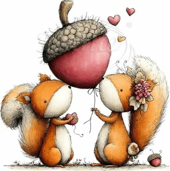 Textilní nažehlovací páska Dante Nažehlovačka Zamilované veverky 3 - 12 x 12 cm