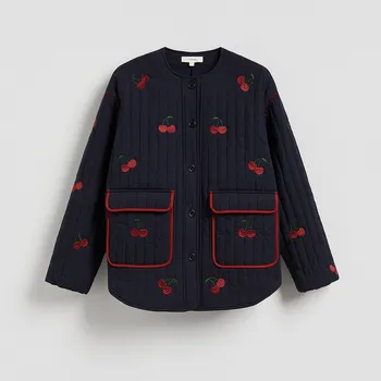 Reserved - Bavlněná bunda s výšivkou - tmavomodrá - 473IY-59X - 473IY-59X-XL