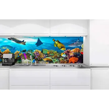 Fototapeta DIMEX | Fototapeta do kuchyně Ryby v oceánu KI-180-092 | 180 x 60 cm | vícebarevná, modrá + Samolepicí fototapeta za kuchyňskou linku DIMEX Ryby v oceánu v šíři 180 cm