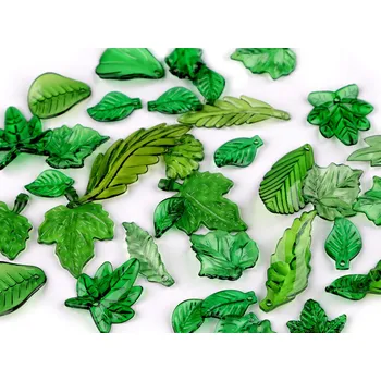 Korálek Plastové korálky lístečky mix tvarů i velikostí Varianta: 3 zelená tmavá, Balení: 20 g