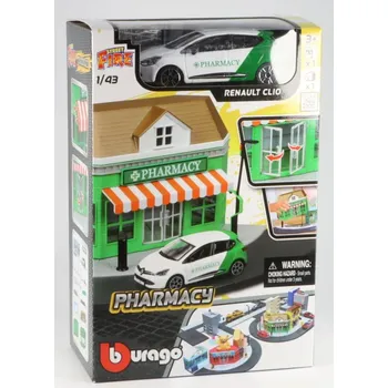 Dětské zboží Renault Clio + Stavebnice diorama Ambulance Pharmacy stanice 1:43 Renault Clio - Stavebnice KIT s modelem