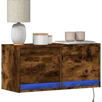 Televizní stolek Nástěnná TV skříňka s LED osvětlením kouřový dub 80x31x35 cm - 8721102969249